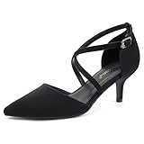 Greatonu Damen Pumps aus Veloursleder mit Kittenabsatz Pointed Toe Schwarz Größe 38 EU