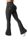 YEOREO Damen Flare Leggings mit Pockets Scrunch Butt Sport Leggings Hohe Taille Bootcut Leggings Workout Gym Yoga Casual Schwarz XL