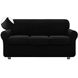 Stretch Sofabezug 3 Sitzer Couch Überzug , Super Weich Spandex Sofaüberwurf Sofa Überzug Mit 3 Stück Sofa Sitzkissenbezug Waschbar (3 Sitzer,Schwarz）