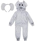 corimori – Onesie Elefant Nuru, kuscheliger Jumpsuit, Verkleidung zu Karneval, Elefanten-Kostüm für Kinder und Erwachsene, grau, Körpergröße 160-170 cm