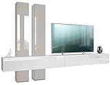 Vladon Wohnwand Moja - Weiß matt & Weiß/Sandgrau Hochglanz - Moderne Anbauwand für Ihr Wohnzimmer (BxHxT) 330 x 204 x 39 cm