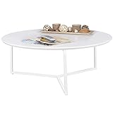 FineBuy Design Couchtisch 80 cm Rund Weiß Matt lackiert | Moderner Wohnzimmertisch MDF Holz | Lounge Sofa Tisch Metall Gestell