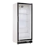 360l Getränkekühlschrank (Flaschenkühlschrank) mit Glastür. Abschließbar. Schwarz-weiß. Freistehender Getränkekühlschrank.