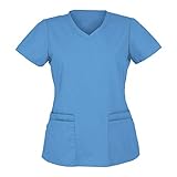 Xiangdanful Kasack Damen Pflege Einfarbig Bluse T-Shirt Schlupfkasack mit Taschen Kurzarm Rundhals Schlupfhemd Berufskleidung Krankenpfleger Zwei Taschen Uniformen Pflegebekleidung