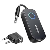 UGREEN Flugzeug Bluetooth 5.2 Sender mit Extra Dual 3.5 mm AUX Adapter, Bluetooth Adapter für Zwei Kopfhörer, wie Airpods, 2 in 1 Bluetooth Transmitter Empfänger Kompatibel mit TV, Stereoanlag