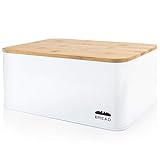 Granrosi Brotkasten mit Bambus Schneidebrett - Geräumige Metall Brotbox mit Holzdeckel hält Brot und Brötchen länger frisch und ist EIN optisches Highlight in jeder Küche
