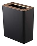 YAMAZAKI Rin' 3195 Papierkorb-Mülleimer für Wohnzimmer, Büro, Arbeitszimmer, Stahl, Holz, schwarz, L 28 x B 15 x H 30 cm
