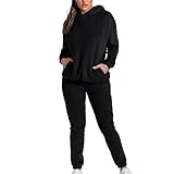 Damen Solid Solor Casual Fashion Lange Hose mit dickem Langarm-Hoodie-Anzug Hausanzug Damen Nicki (Black, XXL)
