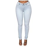 LRWEY Damen High Waist Jeans Stretch Slim Jeans Casual Bleistift Jeans Große Größe Denim Hosen, hellblau, XXL
