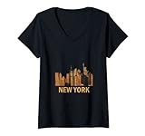 Damen NYC New York City Distressed Skyline Freiheitsstatue T-Shirt mit V-Ausschnitt