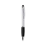 Kugelschreiber mit LED-Touchscreen, personalisierbar mit Ihrem Namen oder mit ihrem Firmenlogo – heller Screen – Stift mit beleuchtetem Logo / Namen  Corpo: Argento . Impegnatura: Nero