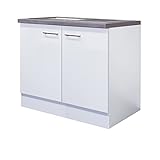 RIWAA - Küchen-Spülenschrank GRANTHAM - 2 Türen, 1 Spülen-Einbaubecken - Classic & Clean - Weiß - Breite 100 cm