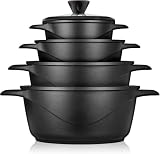 briebe Topfset Induktion 8-Teilig, Kochtopf Set 4 Töpfen aus Aluminiumguss, Antihaftbeschichtung ILAG GRANITEC ohne PFOA, Deckeln aus Glass, Topfhandschuhe Silikon, Glaskeramik, Gas, Ofen, MGK-12S