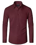 J.VER Herren Businesshemd Langarm Bordeaux Hemd Bügelfrei Herren Men's Casual Shirts Modern Fit Herrenhemden mit Brusttasche XL