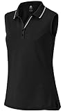 AjezMax Damen Poloshirt Ärmelloses Shirt Baumwolle Leichte Sports Sommershirts Unifarben mit Kragen Schwarz Medium