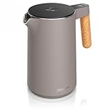 Arendo - Wasserkocher Edelstahl mit Temperatureinstellung - 45°C-100°C - 1.5 Liter - Doppelwand - BPA frei - Warmhaltefunktion - Teekocher mit Temperaturanzeige - Griff Cool Touch - Taup