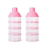 4 Schicht Milch Pulver Spender, Formel Milchpulver-Portionierer，Säuglingsnahrung Kasten，Tragbare Milchkasten，Milchpulver-Portionierer，Milchpulver Box，Milchpulverspender（2 Stück ，BPA-frei） (Pink)