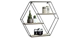LIFA LIVING Hexagon Wandregal aus Metall & Holz mit 4 Böden, Schwarzes Schweberegal im Industrie Design, Sechseckiges Hängeregal als Wanddeko, 58 x 51 x 11 cm
