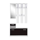 FORTE Foxi Kompaktgarderobe inklusive Spiegel, Holzwerkstoff, Schwarz-Weiß, 97.5 x 25 x 180