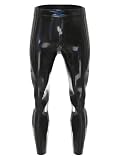 Xnihocha Herren Kunstlederhosen Eng Leggings Sexy Strumpfhosen Glanz Tight Pants in Schwarz Motorrad Lange Hose Clubwear Schwarz XXL