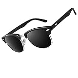 CGID MJ56 clubma Unisex Retro Vintage Sonnenbrille im angesagte 60er Browline-Style mit markantem Halbrahmen Sonnenbrille,Brillen trends 2018, 1a Matte Schwarz-grau, 51