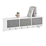 SoBuy FRG282-W Wandgarderobe Flurgarderobe Kleiderhaken Hängeregal mit 3 Körben und 5 Haken Garderobe weiß BHT ca.: 100x30x20