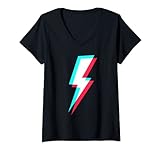 Damen Blitz-Symbol, Power-Elektrizitäts-Bolzen-Grafik T-Shirt mit V-Ausschnitt
