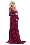 FEOYA Schwangerschaftskleid Umstandskleid Bodenlang Chiffonkleid Schwangere Fotoshooting Kleidung Umstandsmode Wein rot - Größe XL