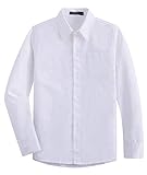 Spring&Gege Jungen Einfarbig Hemden Freizeit Baumwoll Klassisch Schuluniform für Kinder, Weiß, 11-12 Jahre