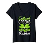 Damen Collard Greens Rezept Pflanzen Gewürz Gemüse Grünkohl T-Shirt mit V-Ausschnitt