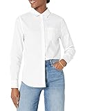 Amazon Essentials Damen Langärmeliges Hemd aus Popeline, Klassischer Schnitt, Weiß, L