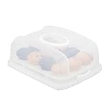 Relaxdays Kuchenbox, rechteckig, mit Deckel, Kuchen & Muffins, Partybutler, HBT: 15,5 x 37,5 x 27,5 cm, weiß/transp