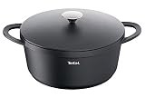 TEFAL TRATTORIA E21853 Schmortopf| Aluguss | Gussdeckel | Antihaft-Beschichtung| gute Wärmespeicherung | für Schmorgerichte | Silikon Griffschutz inkl.| Bratentopf | induktionsgeeignet|Schwarz, 28