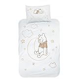 MTOnlinehandel Winnie The Pooh Bettwäsche Flanell, 1 Kissenbezug 40x60 + 1 Bettbezug 100x135 cm, Kinderbettwäsche Winnie Pooh, Mond und S
