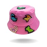 Kinder-Sonnenhut mit Aufnähern, Einheitsgröße, passend für die meisten 2–7 Jahre, lustiger Fischerhut mit Sonnenschutz für Jungen und Mädchen, Pink, 2-7 J