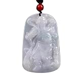 Halskette Halsketten Feng Shui Jade Halskette Natürliches EIS Jadeit Guan Gong/Guan Yu Anhänger Halskette Geflochtene Seil Halskette Amulett Starker Talisman Geld anziehen Viel Glück S