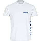 VIMAVERTRIEB® Kinder T-Shirt Paderborn - Brust & Seite - Druck:blau - Shirt Jungen Mädchen Fußball Fanshop Fanartikel - Größe:128 weiß