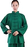 TYBYJYF Traditionelle Taichi-Uniform für Damen, Kung-Fu-Kleidung aus Baumwollleinen, Stretch, chinesische Kampfsportanzug, Kung-Fu-Kleidung (Farbe: Grün, Größe: XS)