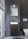 badselekt Badezimmermöbel-Set 3-teilig Anthrazit Grau Gästebad-Set mit Unterschrank, Waschbecken kleinem Spiegel mit LED Beleuchtung ideal für kleine und schmale Toilette mit Waschplatz.