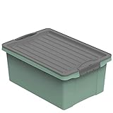 Rotho Compact Aufbewahrungsbox 13l mit Deckel, Kunststoff (PP recycelt) BPA-frei, grün/anthrazit, A4/13l (39,5 x 27,5 x 18,0 cm)