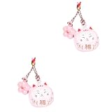 DEARMAMY 2st Lucky Cat Wassergeräuschglocke Japanisches Zubehör Zum Aufhängen Von Autos Perlen Gif Glücklich Telefon Armband Kette Charme Münze Quaste Griff Taschen Plüsch Rosa Kup