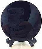 100 mm natürlicher schwarzer Obsidian-Stein-Scrying-Spiegel, runde Platte, Fengshui-Spiegel für Heimdekoration, Geschenk mit Regal