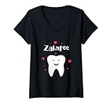 Damen Zahnfee Fasching Karneval Kostüm Party Verkleidung Fasnacht T-Shirt mit V-Ausschnitt