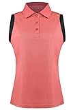 WOWENY Damen Golf Poloshirt Ärmelloses Polo Hemd, UPF 50+ Tennis Poloshirts Damen, Leichte Atmungsaktiv Fitness Sport Tank Tops Shirts (Rosa, XL)