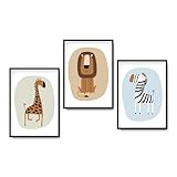 FORYOU24 Bilder Kinderzimmer | 3er Set DIN A4 | Wandbilder | Kinderzimmer Poster | Deko Bilder Kinderzimmer Mädchen und Jungen | Babyzimmer Deko | Safari STP_016