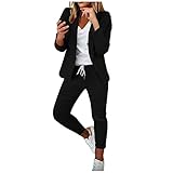 Hosenanzüge für Damen Elegant Blazer Anzug Set Einfarbig Streetwear Zweiteilig Hosenanzug Business Modern Anzughose Revers Slim Fit Sportlich Büro Outfit Anzugjacke Sommer Freizeitanzug Track