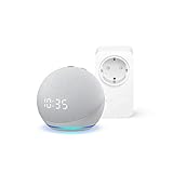 Echo Dot (4. Generation) mit Uhr, Weiß + Amazon Smart Plug (WLAN-Steckdose), Funktionert mit Alexa - Smart Home-Einsteigerpaket