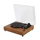ZXNQ Plattenspieler, Record Player mit 3 Geschwindigkeiten Tragbarer Vintage Holz Koffer Plattenspieler mit Stereo-Lautsprechern, Vinyl Turntable,Yellow Wood Grain