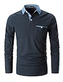 GHYUGR Poloshirts Herren Basic Langarm Baumwolle Polohemd Denim Nähen Golf T-Shirt S-XXL,Blau 1,L