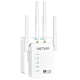 NETVIP Wlan Verstaerker 1200 Internet Netz Booster Wlan Repeater( WLAN N bis zu 876Mbit/s(5GHz),4 x Externe Antenne, 2 x Netzwerkanschluss) Mini WLAN Verstärker(AP Modus, Repeater Modus, Router Modus)